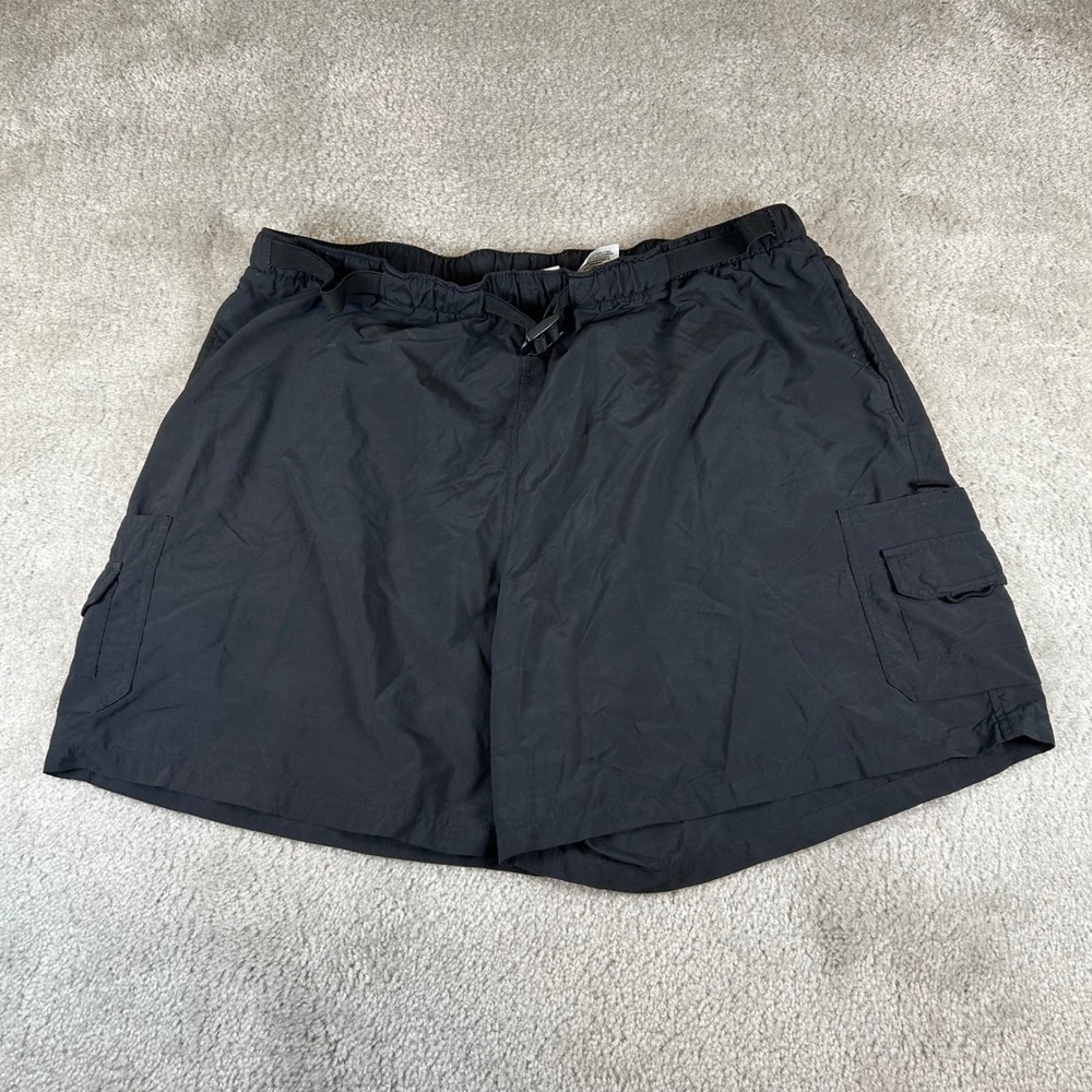 VTG Columbia Titanium Cargo Shorts Mens XL Black Nylon Hiking Belted Outdoor 6in
